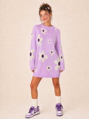 DAISY STREET RETRO FLORAL KNIT DRESS Y2K